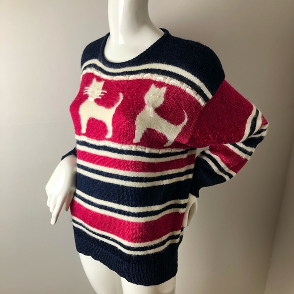 Vintage 80’s Cat theme Pullover Sweater M - Picture 5 of 6